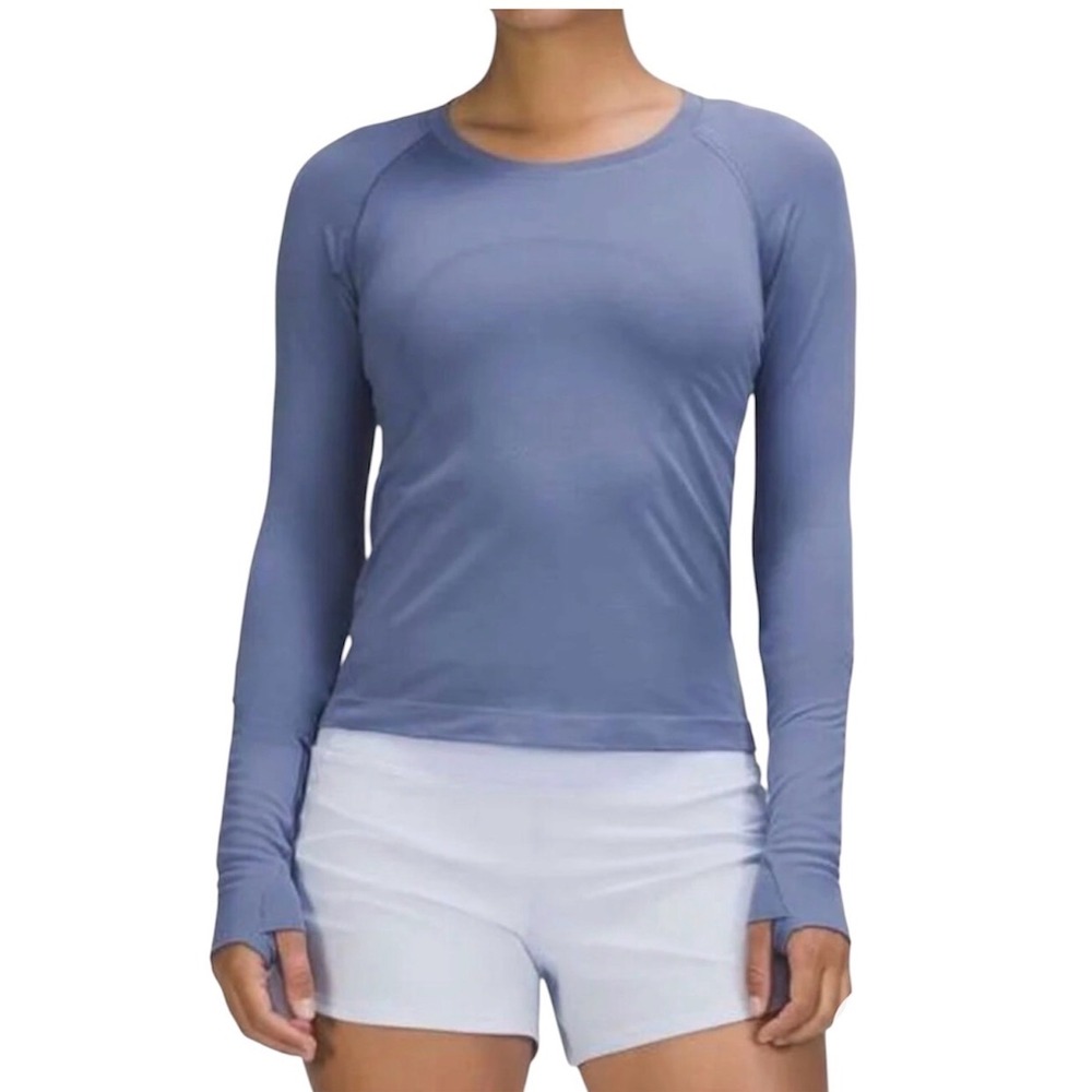 Lululemon Swiftly Tech Long Sleeve 2.0 Women Size 6 Blue Excellent Thumbholes